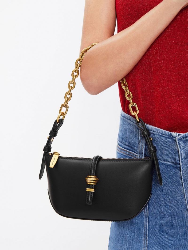 τσάντεσ ώμου Charles And Keith Trudy Belted Geometric μαυρα | 96748-OGXL