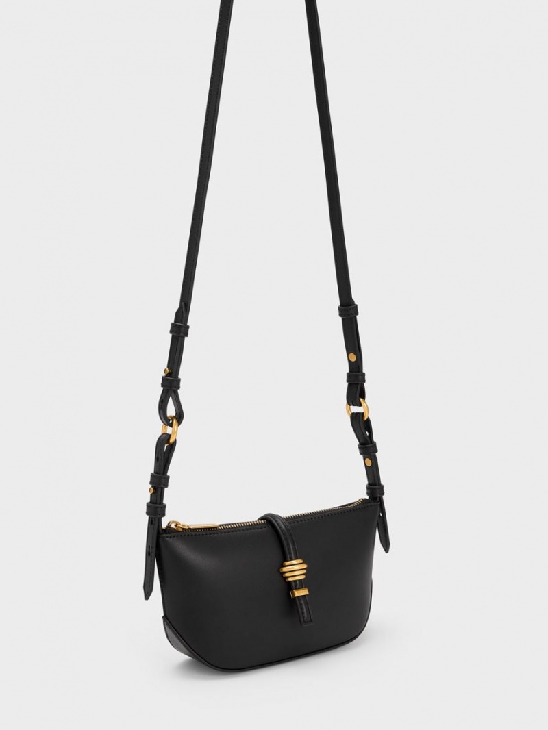 τσάντεσ ώμου Charles And Keith Trudy Belted Geometric μαυρα | 96748-OGXL