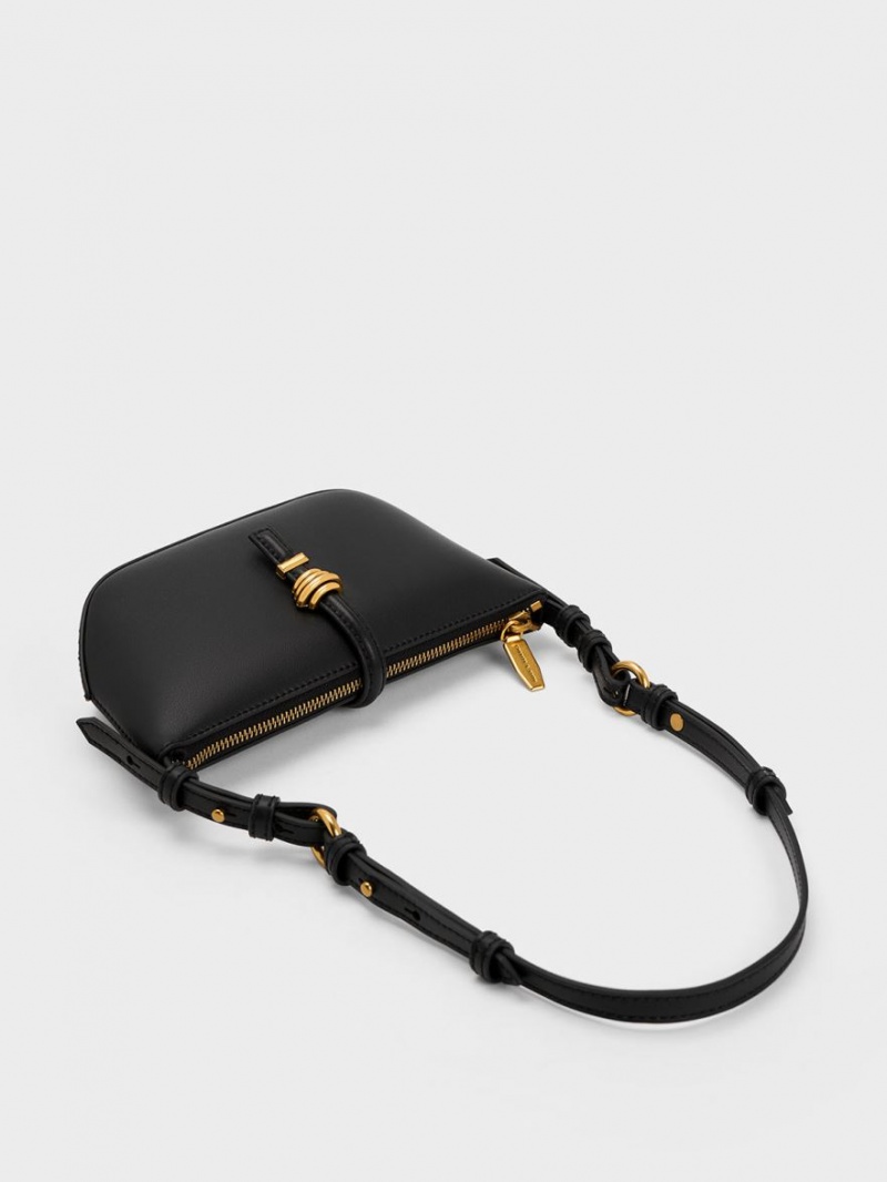 τσάντεσ ώμου Charles And Keith Trudy Belted Geometric μαυρα | 96748-OGXL