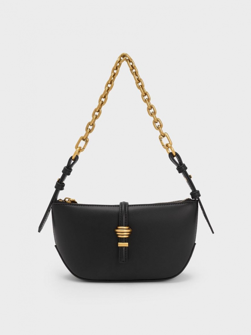 τσάντεσ ώμου Charles And Keith Trudy Belted Geometric μαυρα | 96748-OGXL