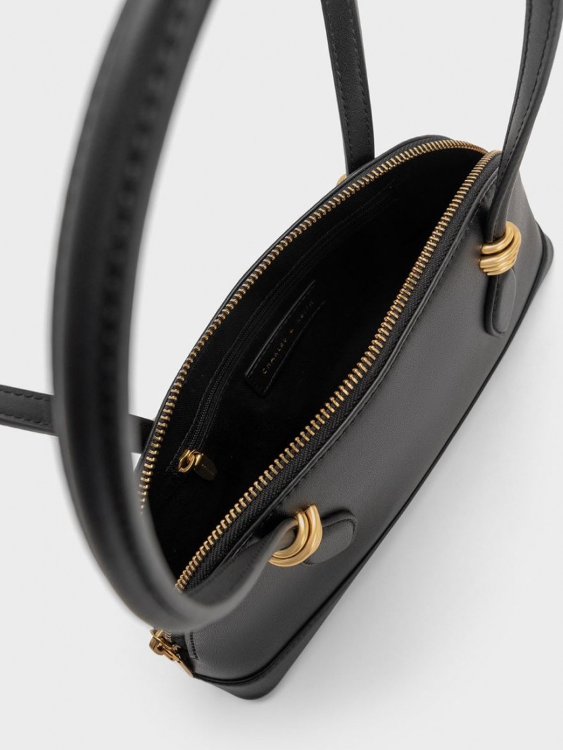 τσάντεσ ώμου Charles And Keith Trudy Elongated Handle μαυρα | 61095-RVQP