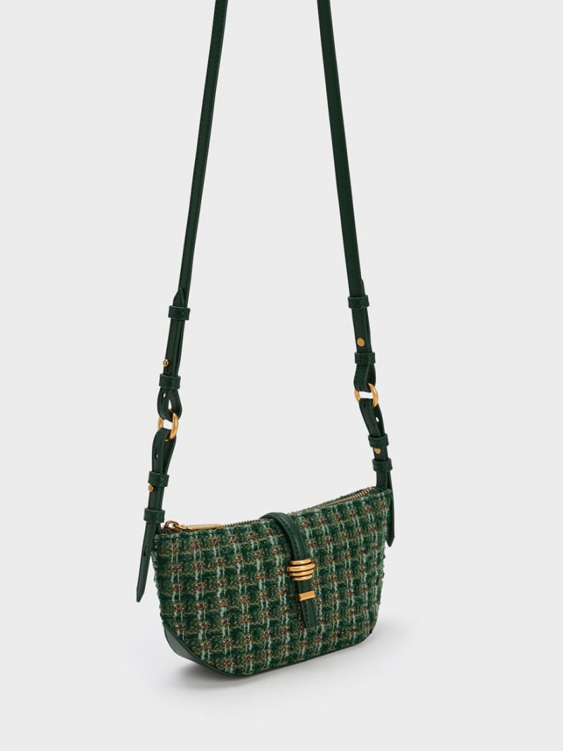 τσάντεσ ώμου Charles And Keith Trudy Tweed Belted Geometric σκούρο πρασινο | 90538-UJCE