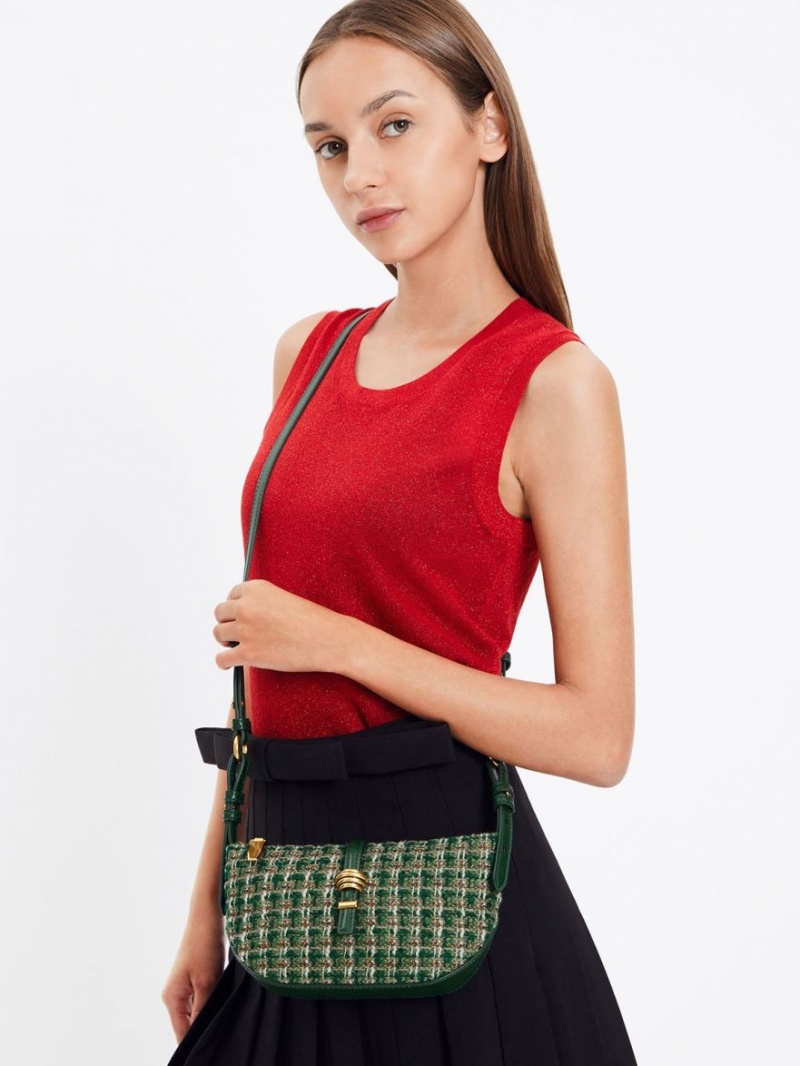 τσάντεσ ώμου Charles And Keith Trudy Tweed Belted Geometric σκούρο πρασινο | 90538-UJCE