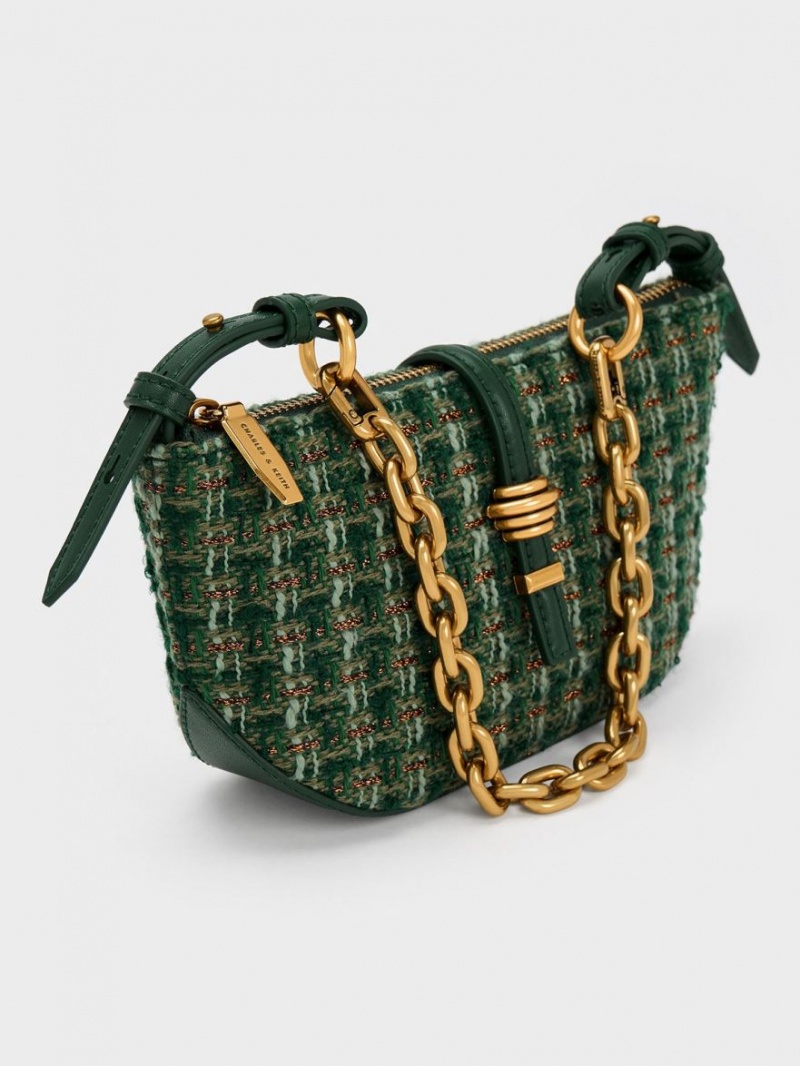 τσάντεσ ώμου Charles And Keith Trudy Tweed Belted Geometric σκούρο πρασινο | 90538-UJCE