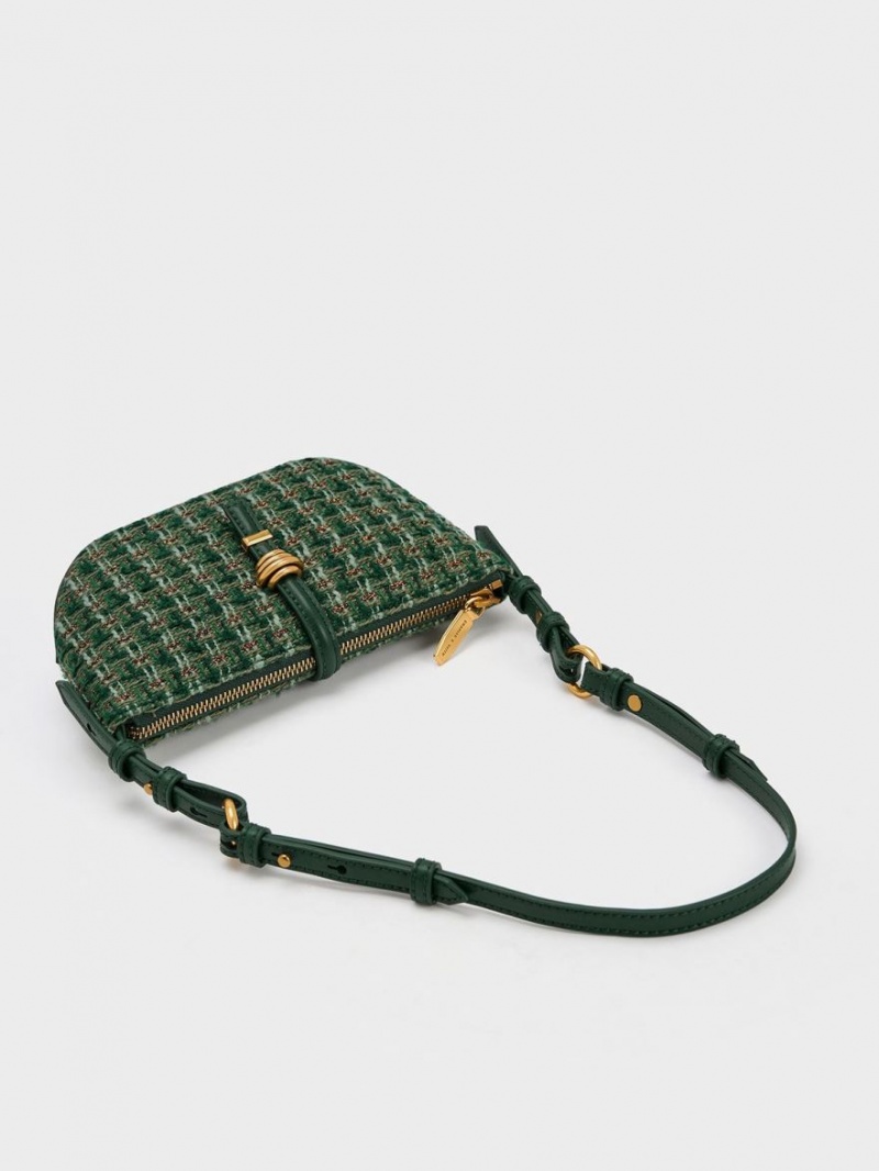 τσάντεσ ώμου Charles And Keith Trudy Tweed Belted Geometric σκούρο πρασινο | 90538-UJCE