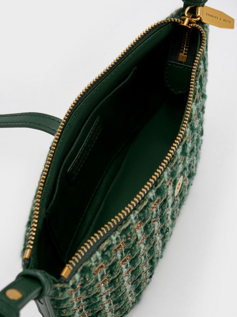 τσάντεσ ώμου Charles And Keith Trudy Tweed Belted Geometric σκούρο πρασινο | 90538-UJCE