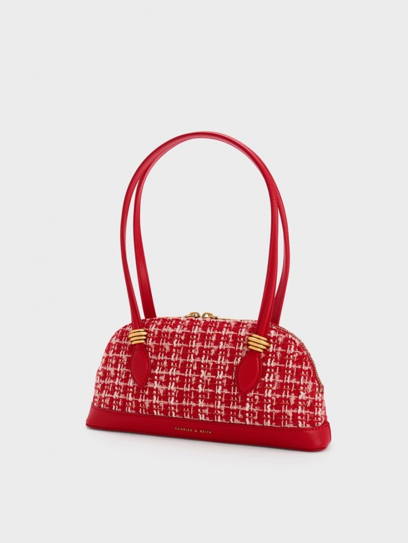 τσάντεσ ώμου Charles And Keith Trudy Tweed Elongated Handle κοκκινα | 80651-RDEU
