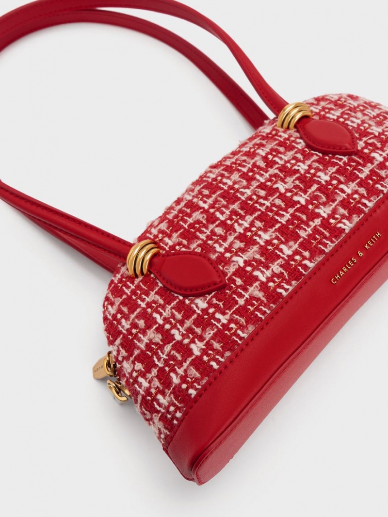 τσάντεσ ώμου Charles And Keith Trudy Tweed Elongated Handle κοκκινα | 80651-RDEU