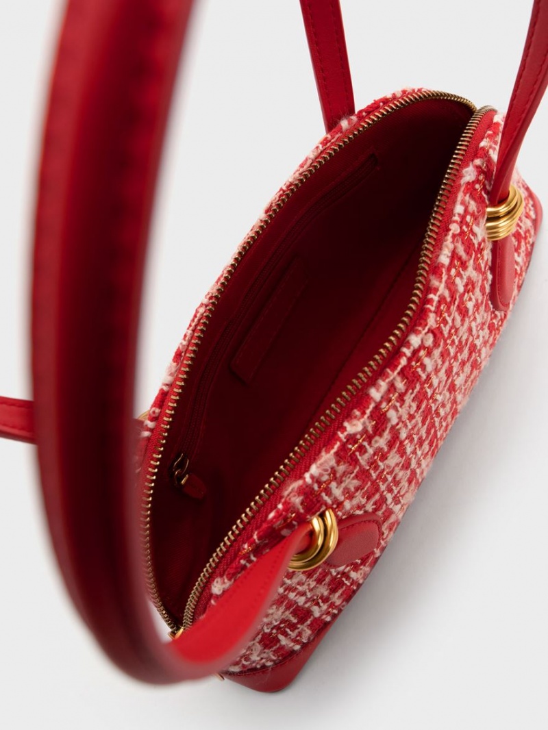 τσάντεσ ώμου Charles And Keith Trudy Tweed Elongated Handle κοκκινα | 80651-RDEU