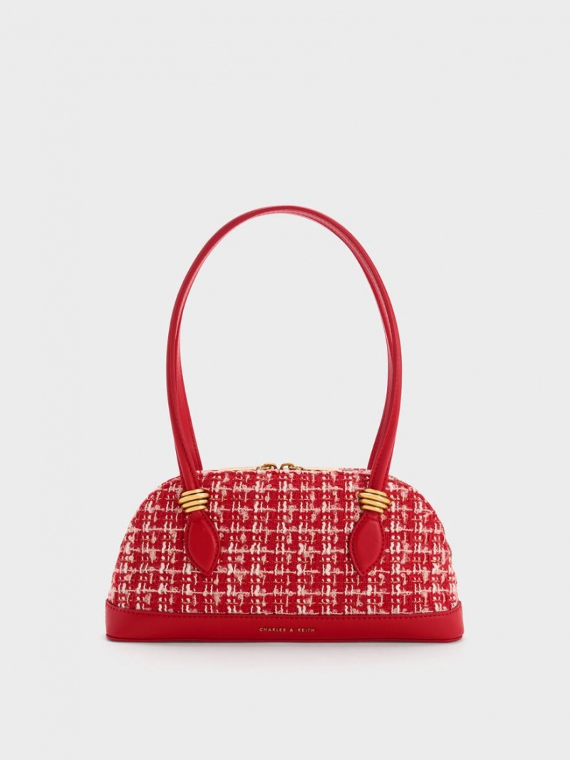τσάντεσ ώμου Charles And Keith Trudy Tweed Elongated Handle κοκκινα | 80651-RDEU