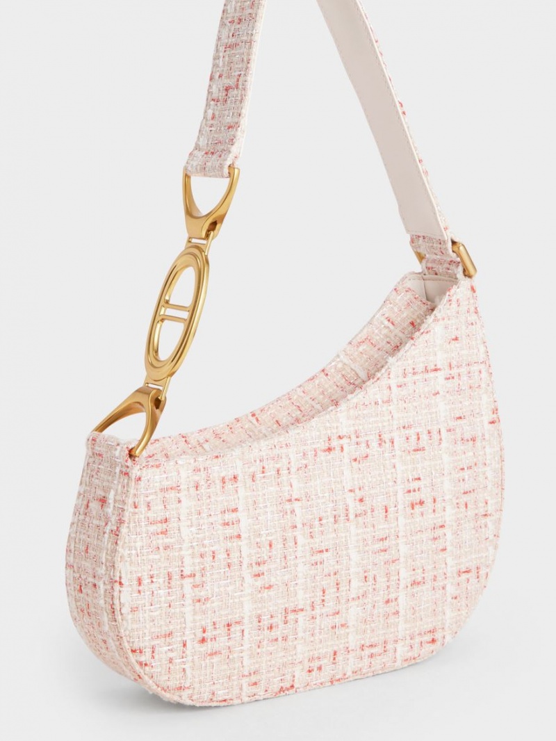 τσάντεσ ώμου Charles And Keith Tweed Asymmetrical κρέμα | 90173-QEXH