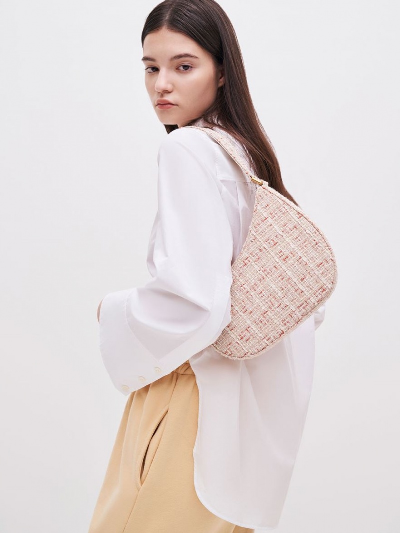 τσάντεσ ώμου Charles And Keith Tweed Asymmetrical κρέμα | 90173-QEXH