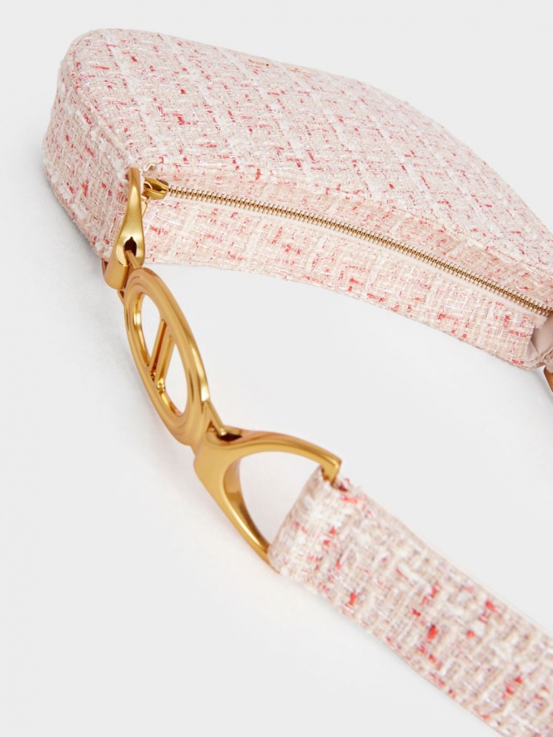 τσάντεσ ώμου Charles And Keith Tweed Asymmetrical κρέμα | 90173-QEXH