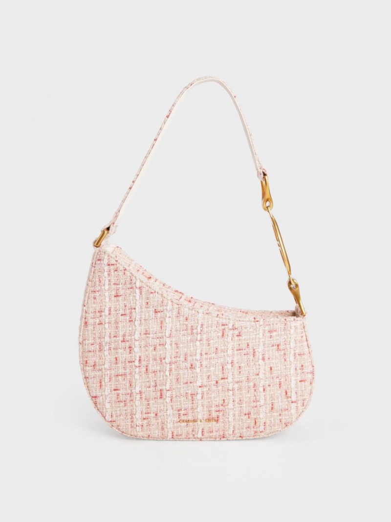 τσάντεσ ώμου Charles And Keith Tweed Asymmetrical κρέμα | 90173-QEXH