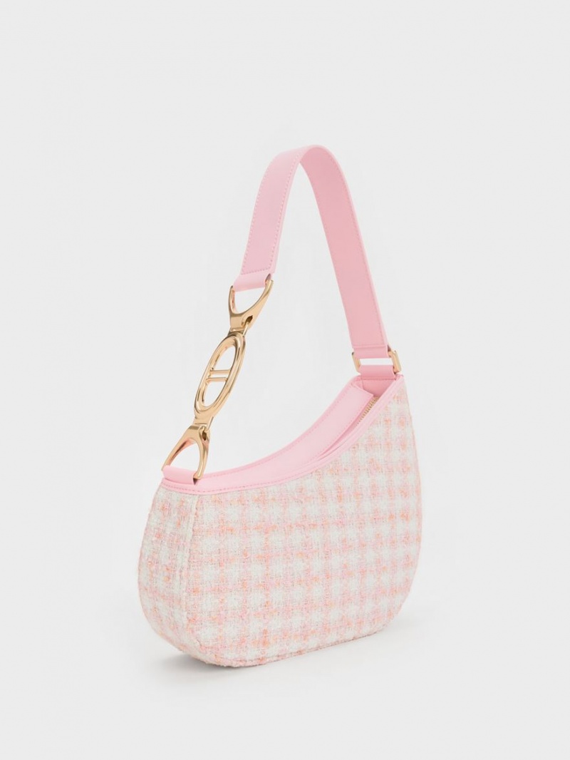 τσάντεσ ώμου Charles And Keith Tweed Asymmetrical ροζ | 61247-KJPM
