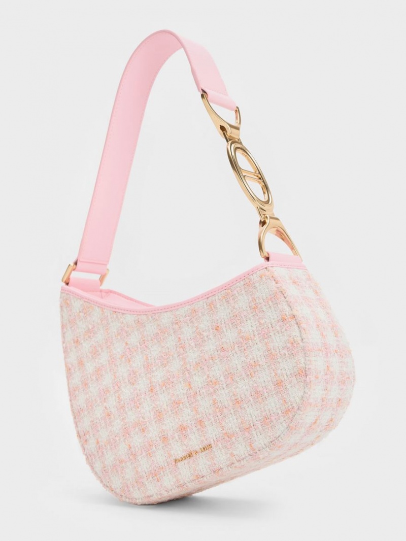 τσάντεσ ώμου Charles And Keith Tweed Asymmetrical ροζ | 61247-KJPM