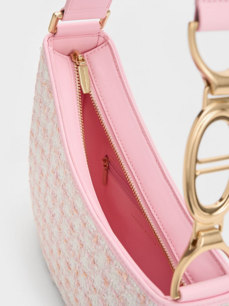 τσάντεσ ώμου Charles And Keith Tweed Asymmetrical ροζ | 61247-KJPM