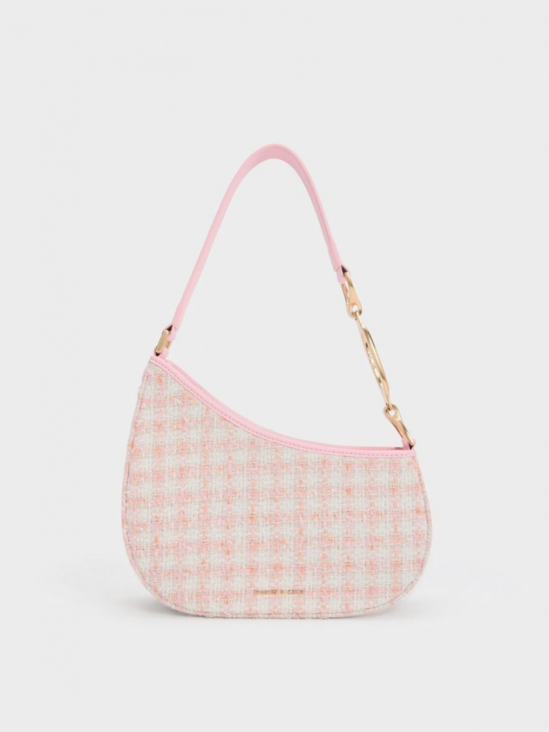 τσάντεσ ώμου Charles And Keith Tweed Asymmetrical ροζ | 61247-KJPM