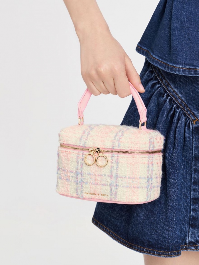 μίνι τσάντες Charles And Keith Tweed Two-Way Zip ροζ | 12358-ZFHQ