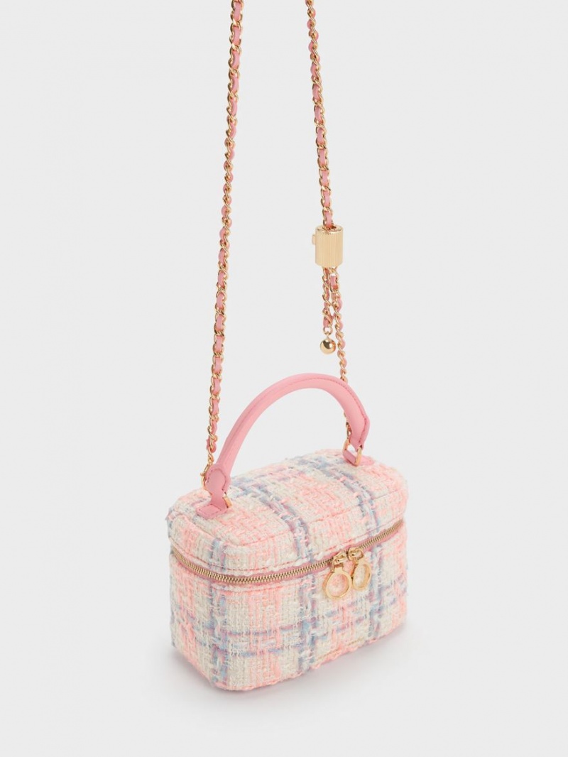 μίνι τσάντες Charles And Keith Tweed Two-Way Zip ροζ | 12358-ZFHQ