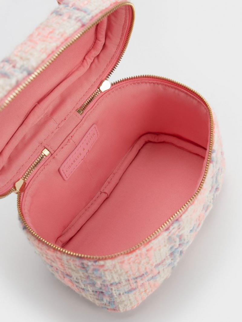 μίνι τσάντες Charles And Keith Tweed Two-Way Zip ροζ | 12358-ZFHQ