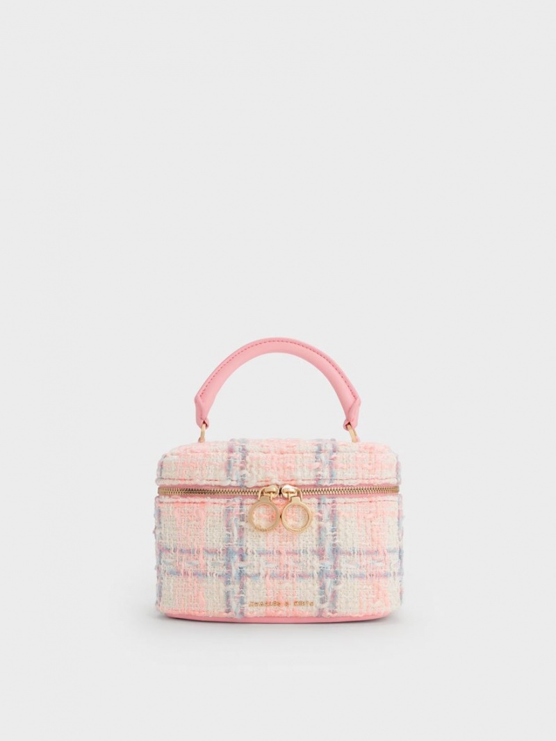 μίνι τσάντες Charles And Keith Tweed Two-Way Zip ροζ | 12358-ZFHQ