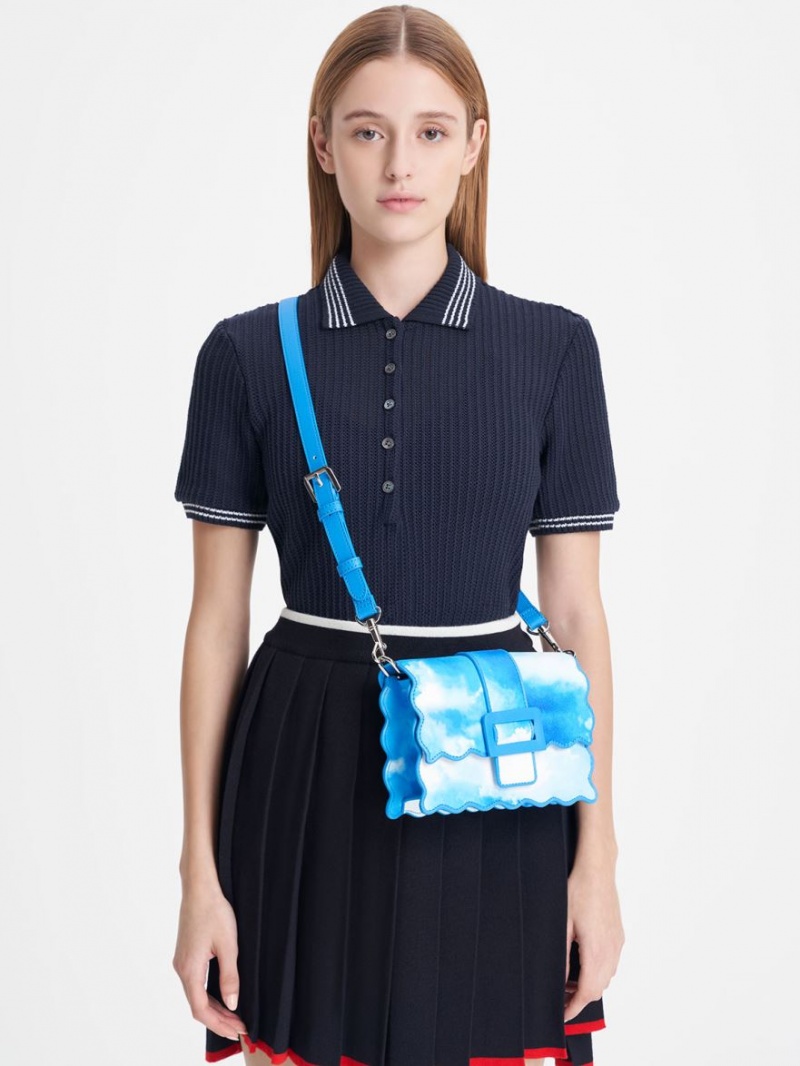 τσάντεσ ώμου Charles And Keith Waverly Cloud-Print Scallop-Trim μπλε | 89053-HGBK