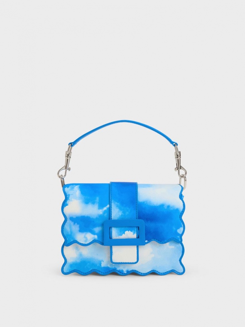 τσάντεσ ώμου Charles And Keith Waverly Cloud-Print Scallop-Trim μπλε | 89053-HGBK
