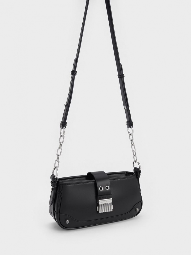 τσάντεσ ώμου Charles And Keith Winslet Belted μαυρα | 90348-HJTW