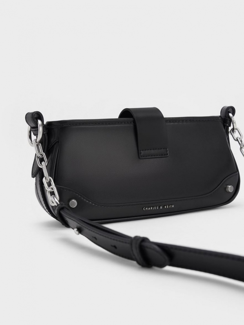 τσάντεσ ώμου Charles And Keith Winslet Belted μαυρα | 90348-HJTW