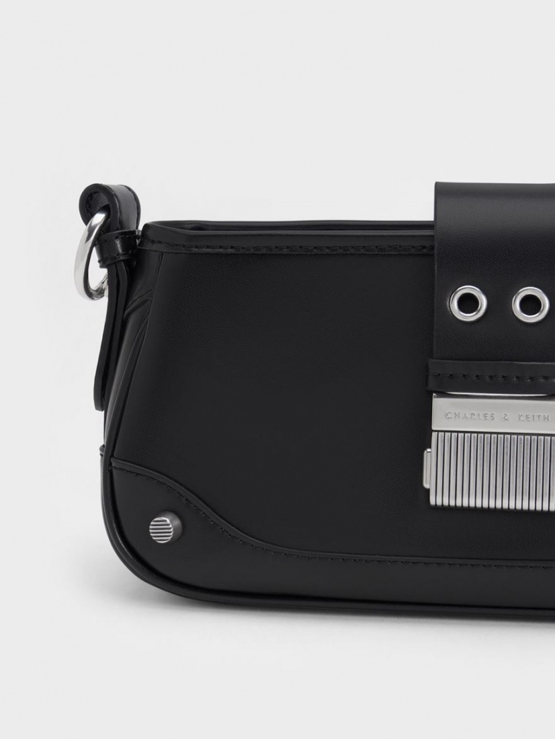 τσάντεσ ώμου Charles And Keith Winslet Belted μαυρα | 90348-HJTW