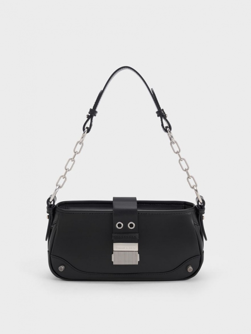 τσάντεσ ώμου Charles And Keith Winslet Belted μαυρα | 90348-HJTW