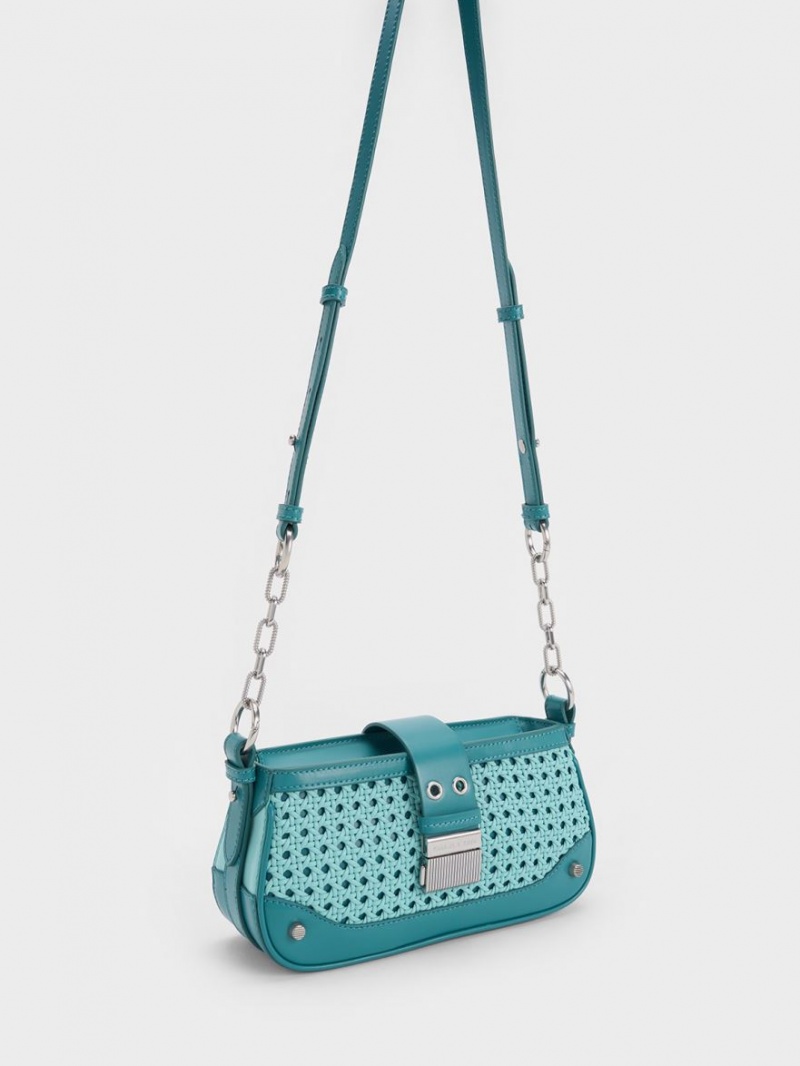 τσάντεσ ώμου Charles And Keith Winslet Woven Belted τυρκουάζ | 48560-XEVD