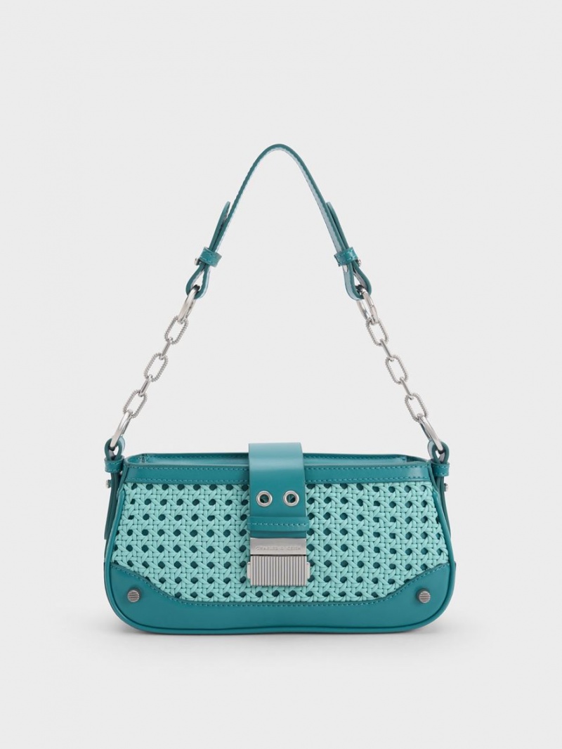 τσάντεσ ώμου Charles And Keith Winslet Woven Belted τυρκουάζ | 48560-XEVD