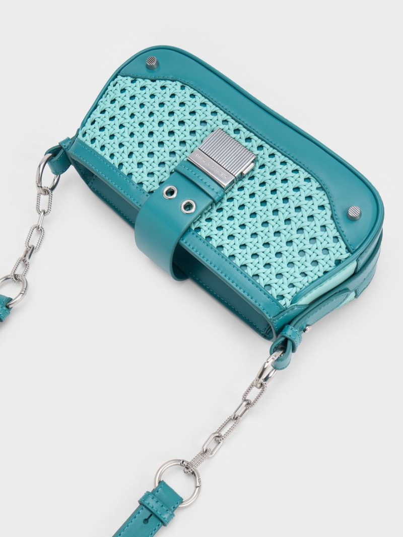 τσάντεσ ώμου Charles And Keith Winslet Woven Belted τυρκουάζ | 48560-XEVD