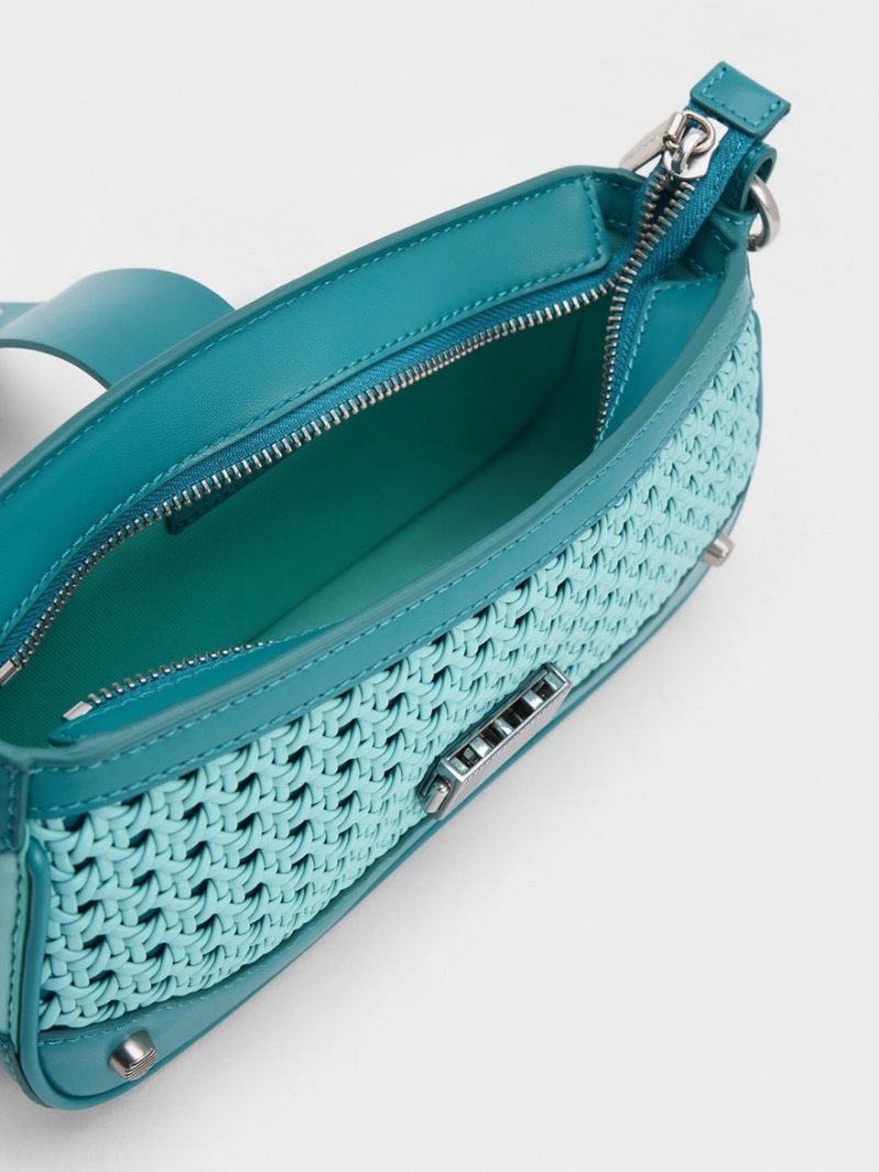 τσάντεσ ώμου Charles And Keith Winslet Woven Belted τυρκουάζ | 48560-XEVD