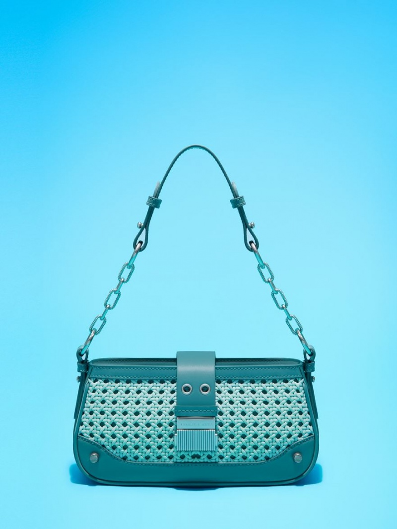 τσάντεσ ώμου Charles And Keith Winslet Woven Belted τυρκουάζ | 48560-XEVD