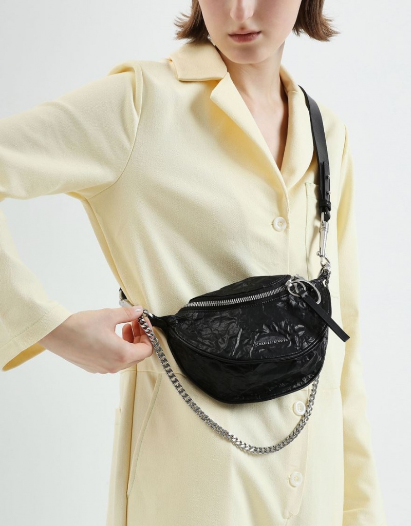 τσάντεσ χιαστί Charles And Keith Wrinkled Effect Ring Zip Tassel μαυρα | 56238-AXYJ