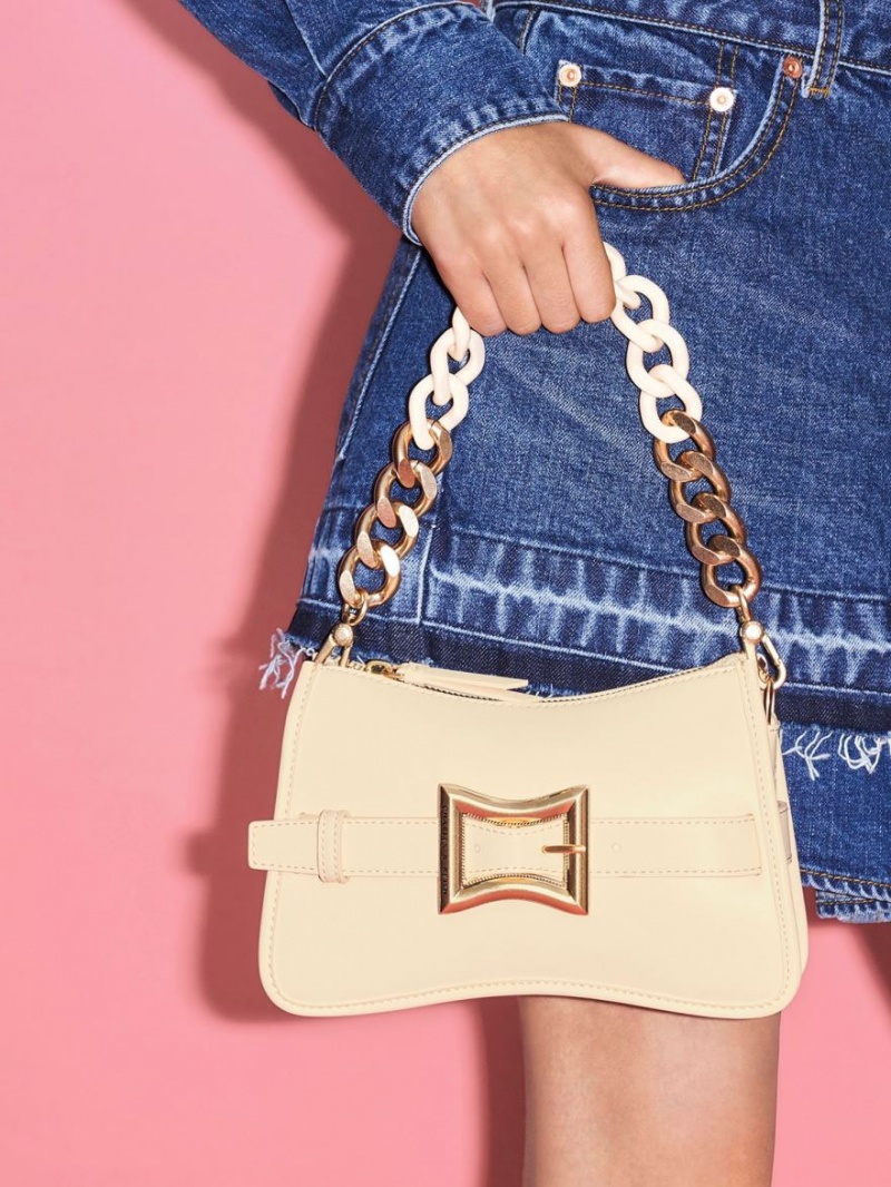 τσάντεσ ώμου Charles And Keith Xanthe Χοντρός Chain Μπεζ | 20415-GSCD