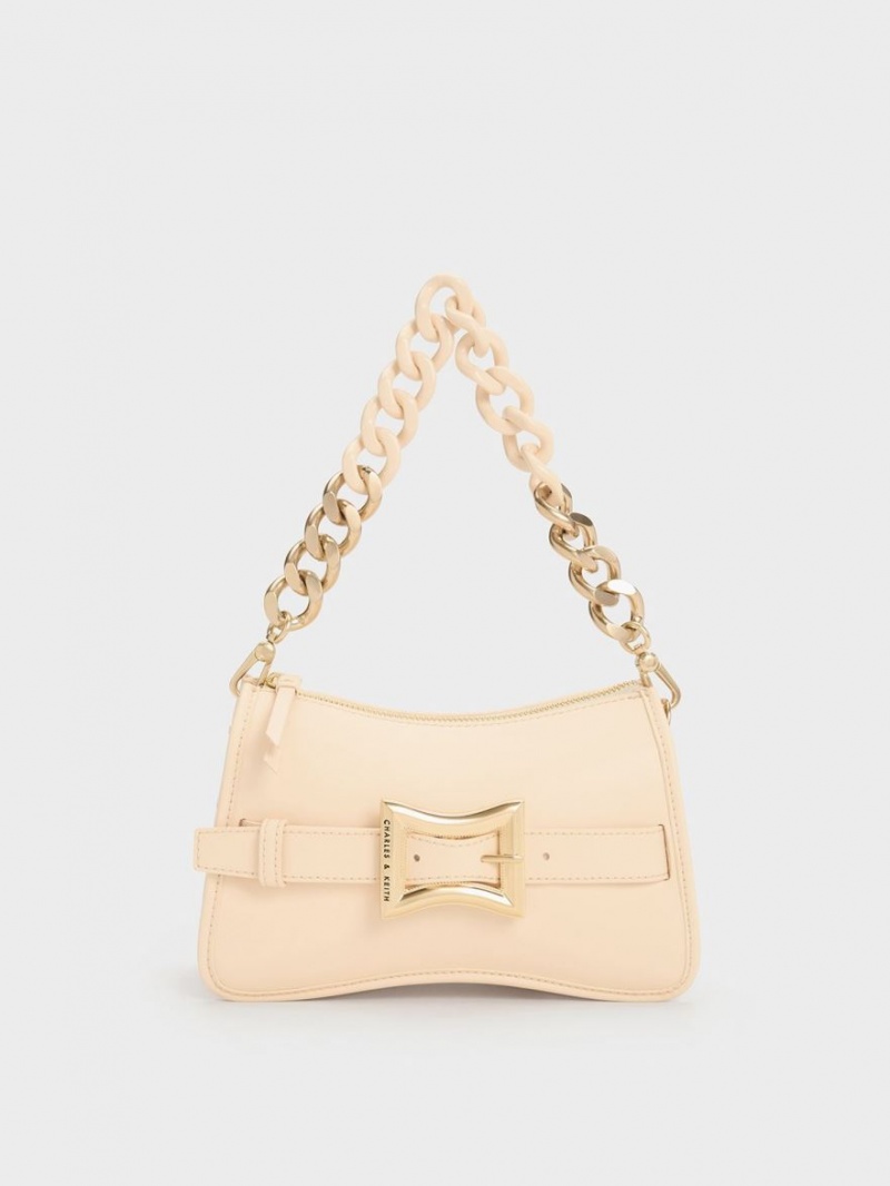 τσάντεσ ώμου Charles And Keith Xanthe Χοντρός Chain Μπεζ | 20415-GSCD