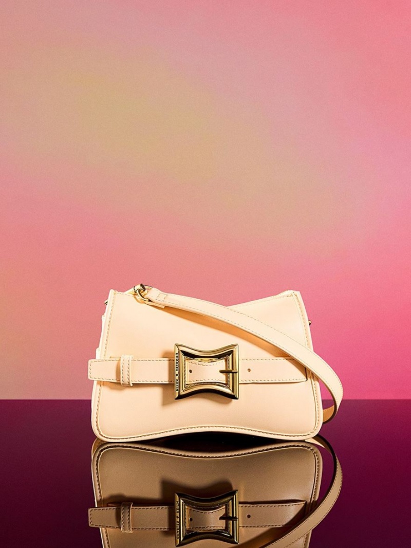τσάντεσ ώμου Charles And Keith Xanthe Χοντρός Chain Μπεζ | 20415-GSCD