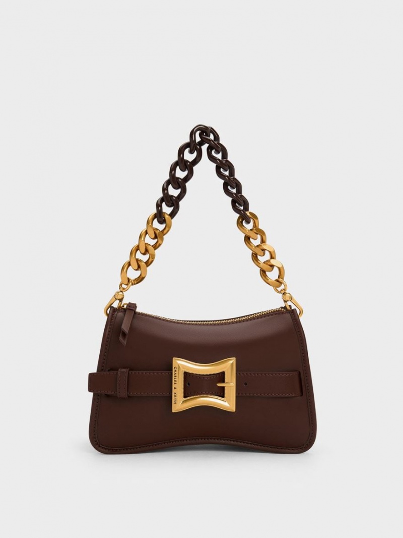 τσάντεσ ώμου Charles And Keith Xanthe Χοντρός Chain σκούρο καφε | 39251-POKI