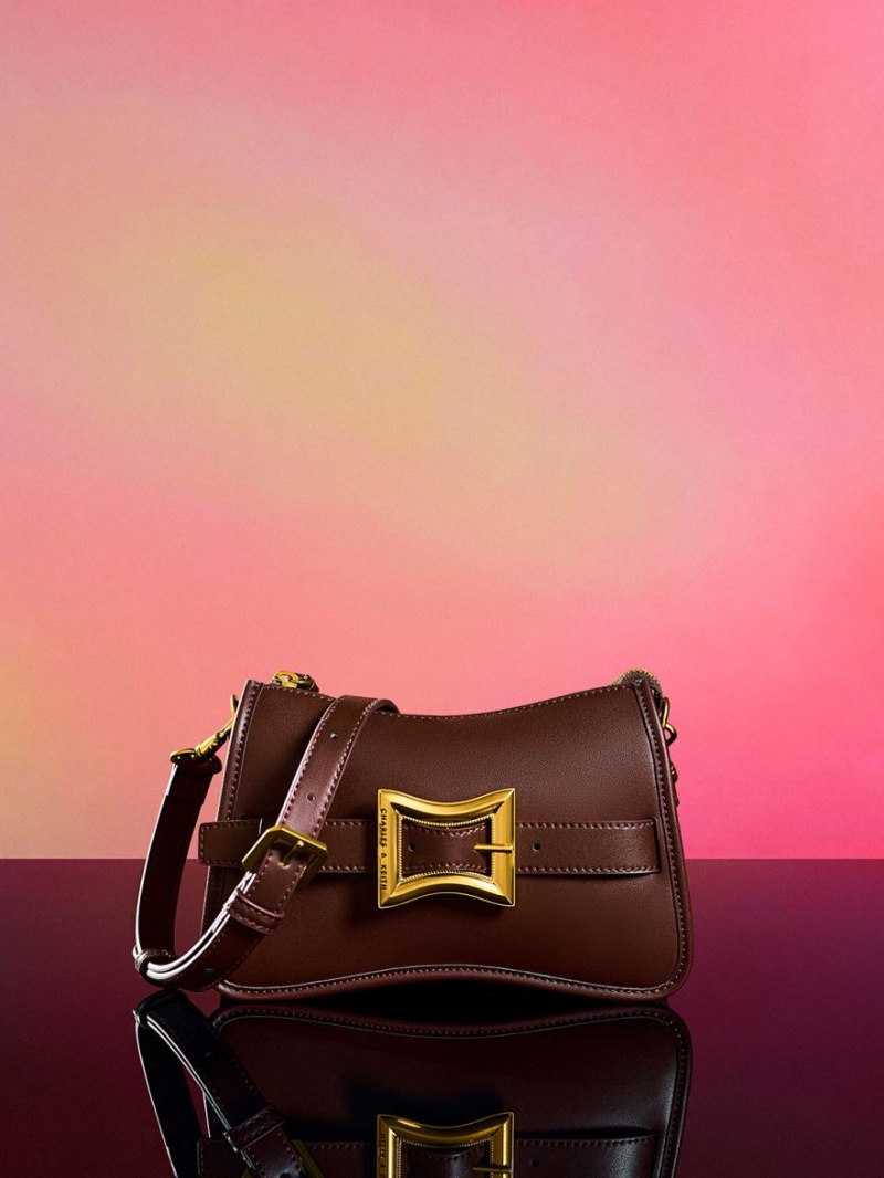 τσάντεσ ώμου Charles And Keith Xanthe Χοντρός Chain σκούρο καφε | 39251-POKI