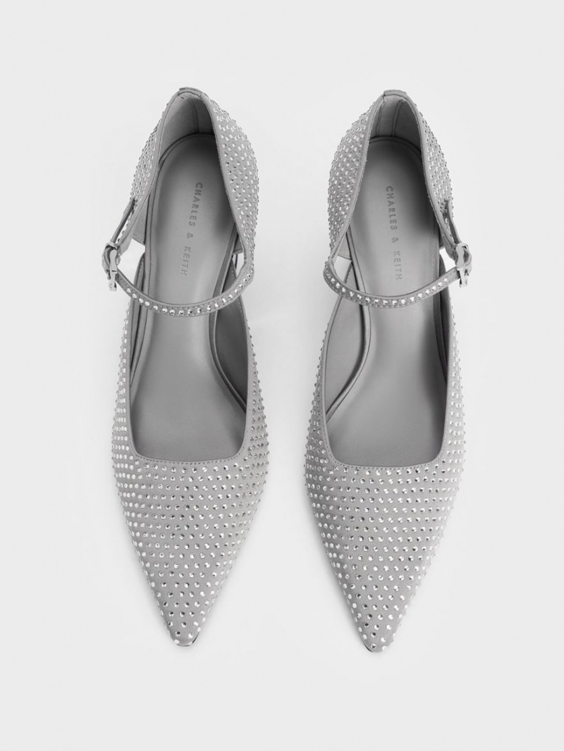 παπουτσια πλατφορμα Charles And Keith Zania Gem-Embellished Sculptural D'Orsay γκρι | 06594-NDYA
