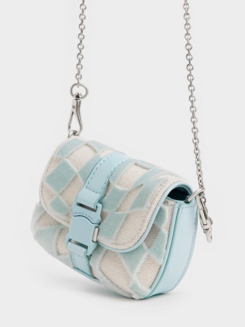 μίνι τσάντες Charles And Keith Zetta Belt πόρπης Checkered ανοιχτο μπλε | 35806-HENV