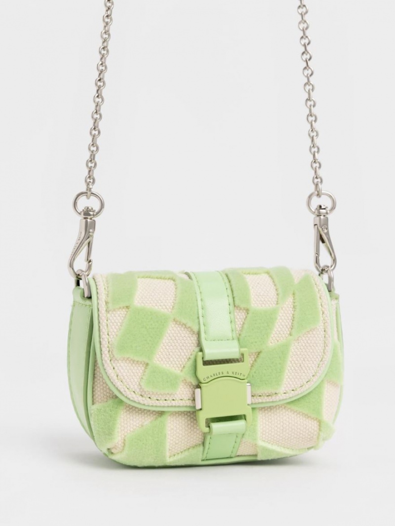 μίνι τσάντες Charles And Keith Zetta Belt πόρπης Checkered πρασινο | 69208-QCUF
