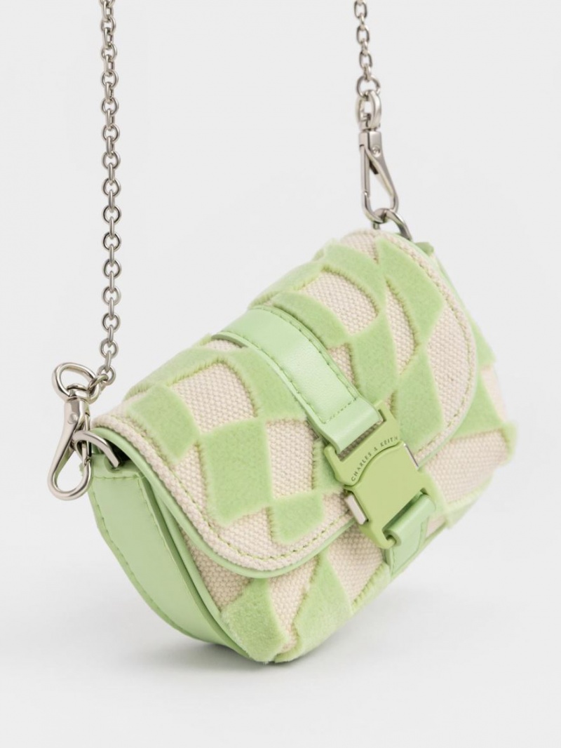 μίνι τσάντες Charles And Keith Zetta Belt πόρπης Checkered πρασινο | 69208-QCUF