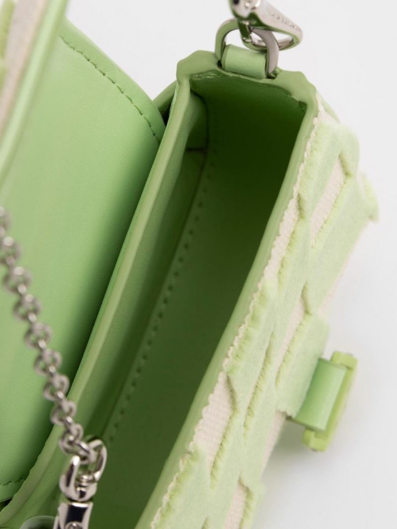 μίνι τσάντες Charles And Keith Zetta Belt πόρπης Checkered πρασινο | 69208-QCUF