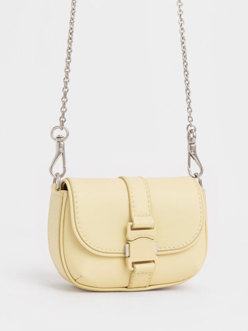 μίνι τσάντες Charles And Keith Zetta Belt πόρπης κίτρινα | 50183-IVJM
