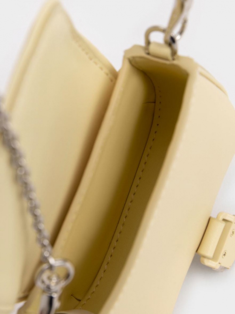μίνι τσάντες Charles And Keith Zetta Belt πόρπης κίτρινα | 50183-IVJM
